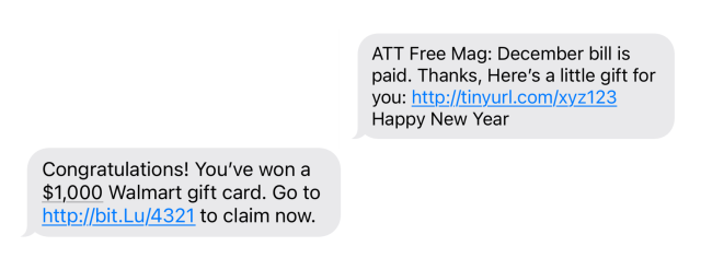 free gift smishing scams example