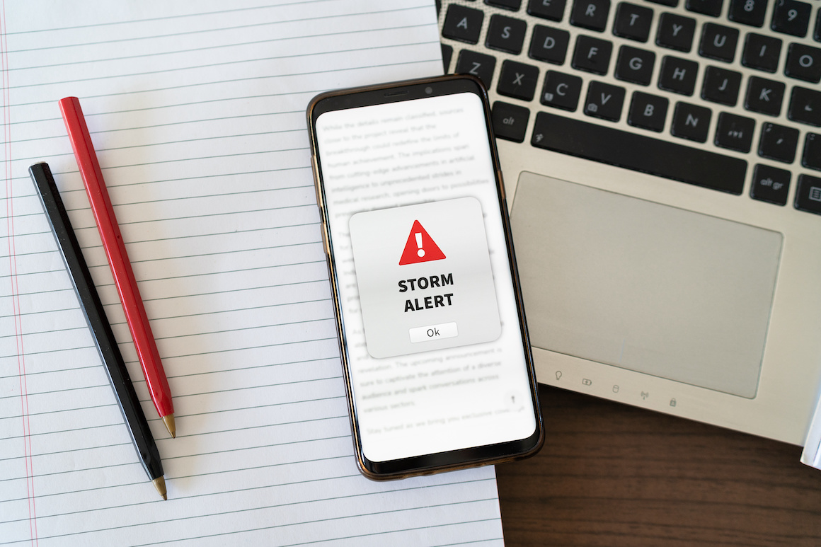 A Storm alert notification appearing on a smartphone