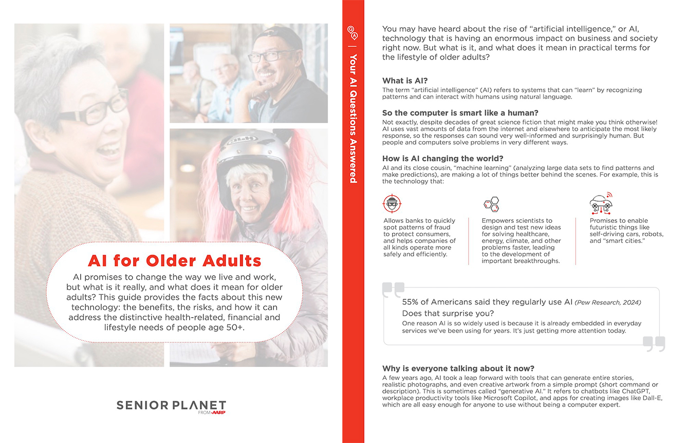 ai for older adults guidebook preview. cover and opening page